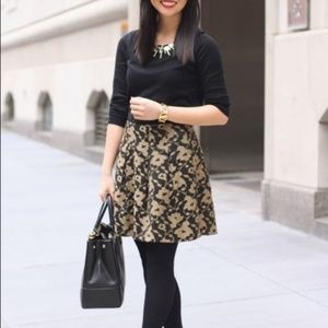 LOFT Gold Floral Jacquard Skirt